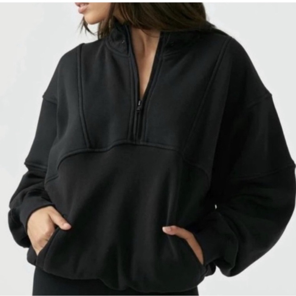 Joah Brown Half Zip Black Pullover